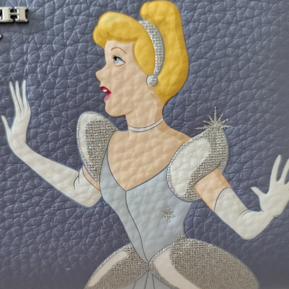 Coach X Disney Cinderella Pebbled Blue Leather Cosmetic Bag - Picture 3 of 10